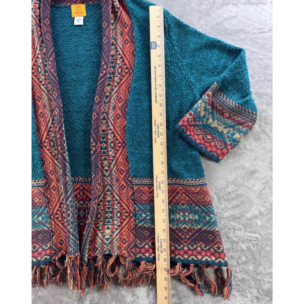 Ruby Rd Women 1X Boho Aztec Fringe Cardigan Sweater Southwestern Festival - Picture 5 of 10